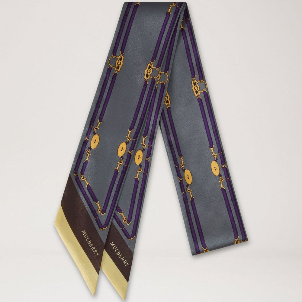 Mulberry Skinny Scarf - Belted Border Foggy Grey gerecycled polyester 