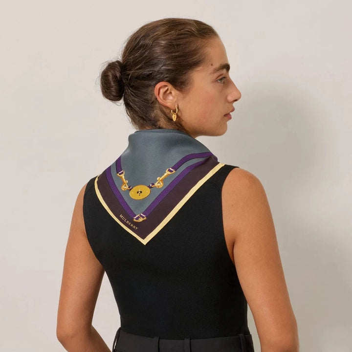 Mulberry Organische zijden sjaal met riem, vierkant, mistig grijs 