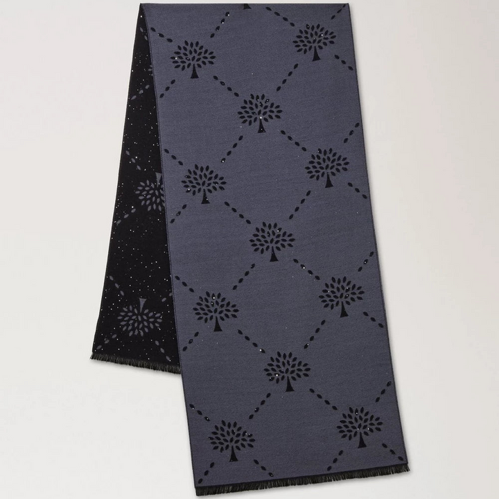 Mulberry Diamond Tree Jacquard Scarf - Sequin Foggy Grey & Black Wool – productafbeelding 2