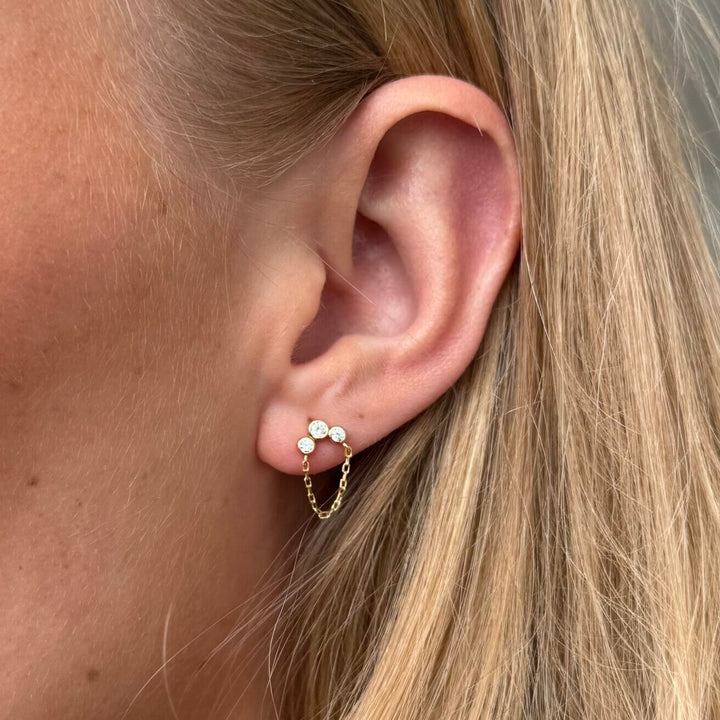 Alura Copenhagen Eclipse Single Oorbel – Verguld met Dubbele Ketting & Zirkonia 