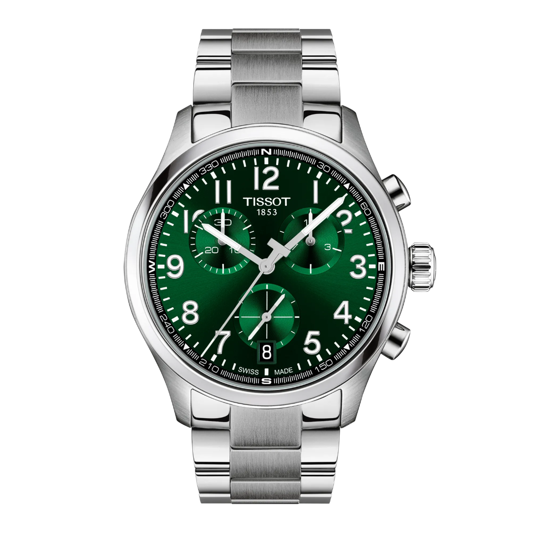 Tissot T1164171109200 ur med grøn urskive, kronograf og stållænke, model T1164171109200.