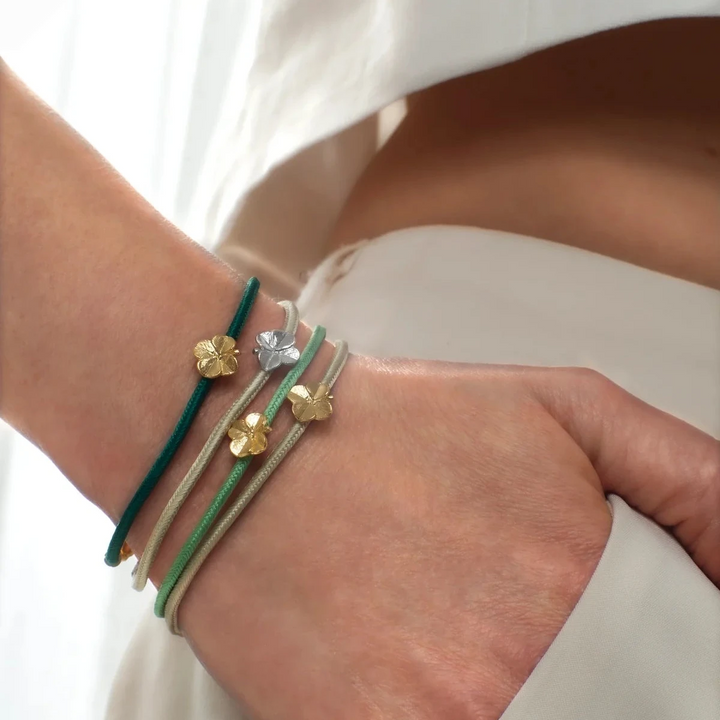 Flora Danica Four Leaf Clover Silk Bracelet Champagne - Gold Plated