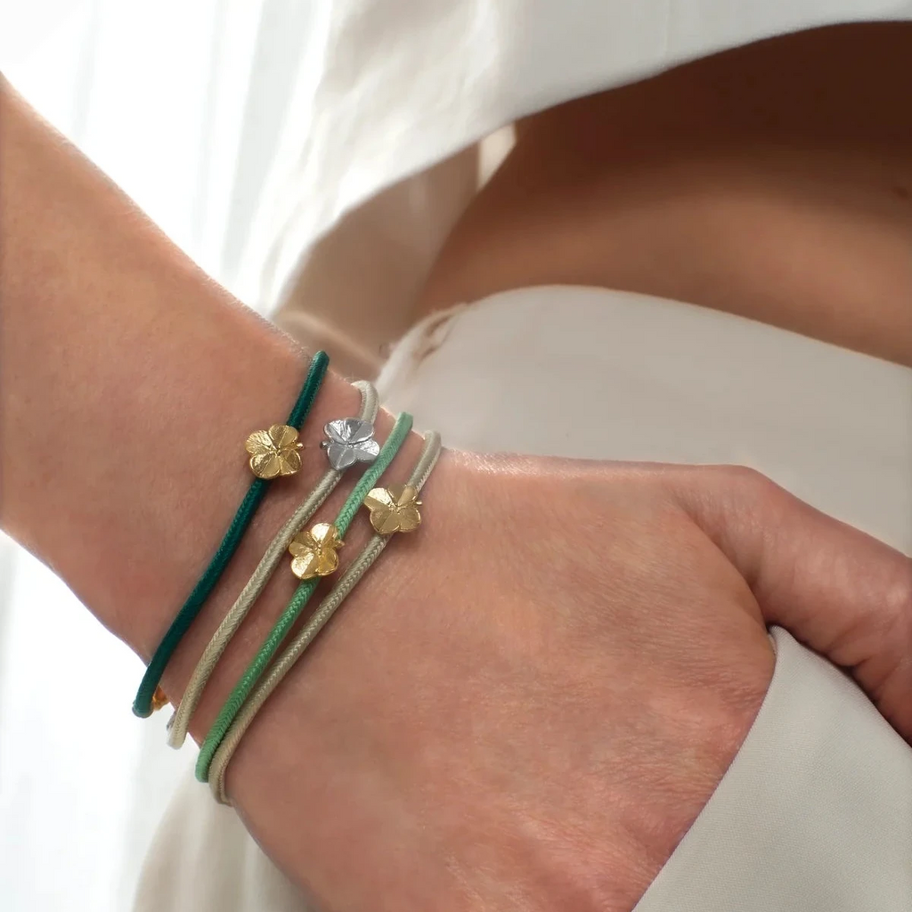 Flora Danica Four Leaf Clover Silk Bracelet Champagne - Gold Plated