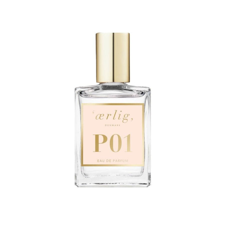 ærlig Eau De Perfume P01-15ml, elegante vierkante fles met gouden dop en helder etiket. Model P01-15ml-p01-t-1