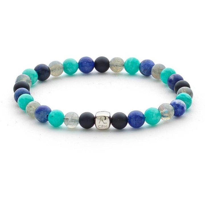 Alexander Lynggaard Armband Amsterdam 6mm met blauwe en groene steenkralen en zilveren detail, Model c20372-001