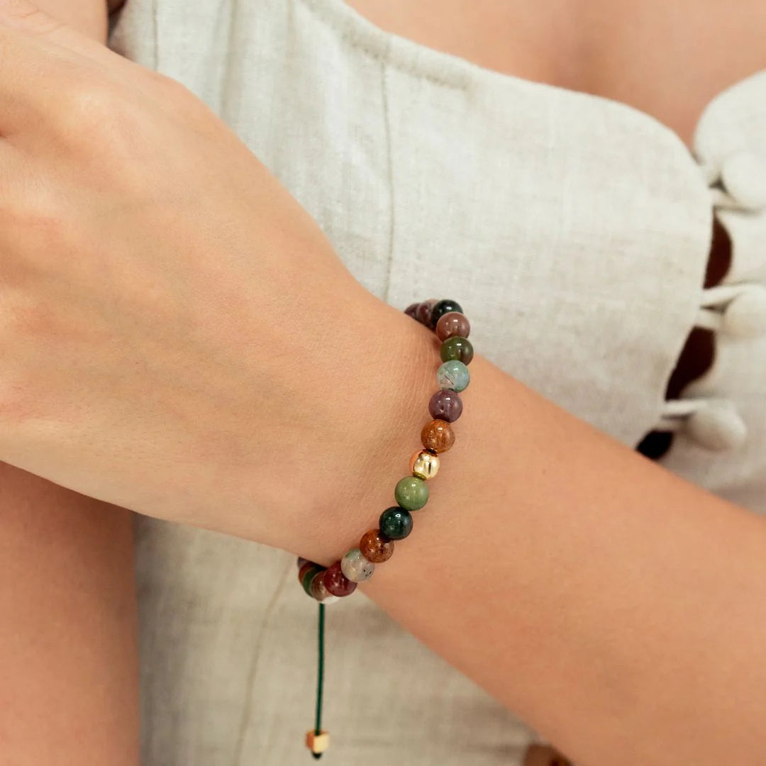 Alexander Lynggaard Armband Indiase Agaat Gevlochten 6 mm gedragen om de pols, veelkleurige stenen, Model B00192-1