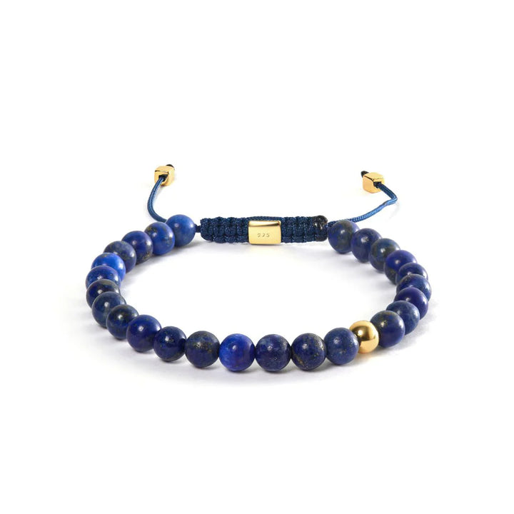 Alexander Lynggaard Armband Lapis Gevlochten 6mm met blauwe parels en gouden details, verstelbaar koord. ModelB00152-1