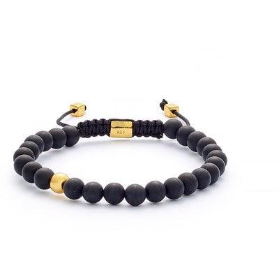 Alexander Lynggaard Armband Onyx Mat Gevlochten 6mm met zwarte matte parels en goudkleurige details, Model B00072-001-1.