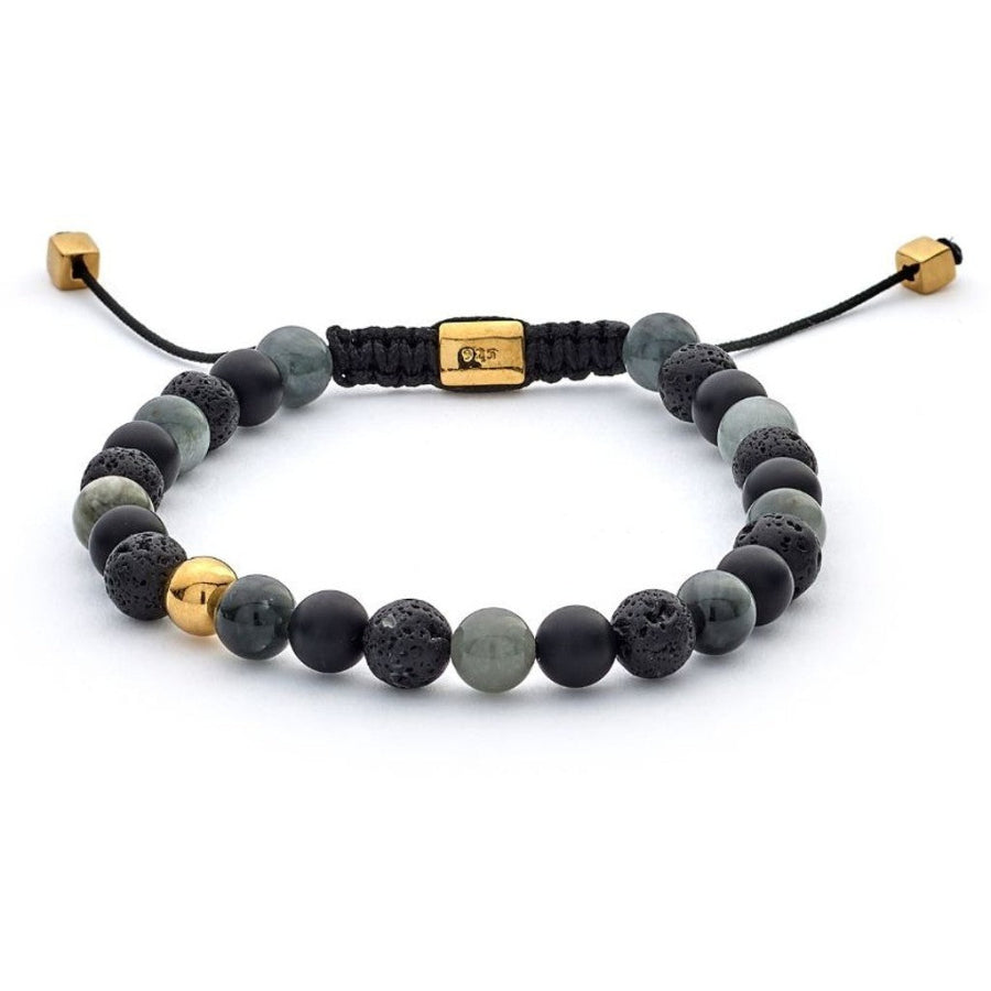 Alexander Lynggaard Armband Stockholm Gevlochten 6mm met zwarte, grijze en gouden kralen in gevlochten koord. ModelB00132-1