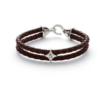ALEXANDER LYNGGAARD ​​BOLO LEATHER bruin gevlochten leren armband met zilveren detail, model L00140-001-1.