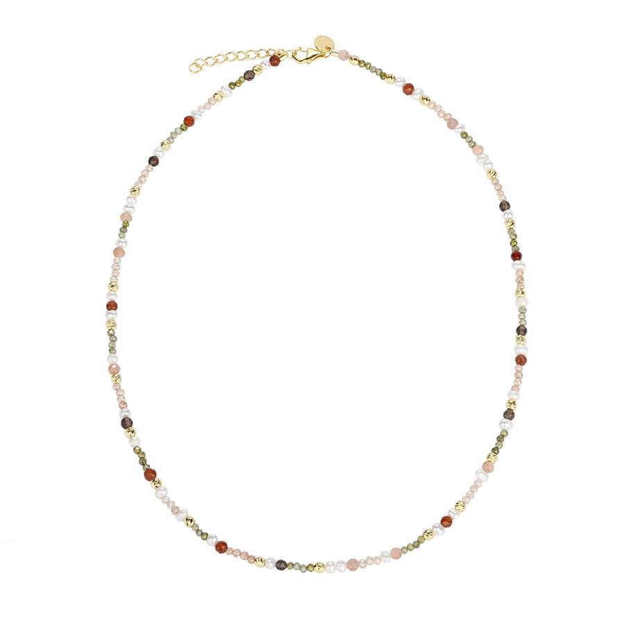 Aqua Dulce Olive Garden ketting verzilverd met veelkleurige parels, elegant design. Model 4937-4937-1