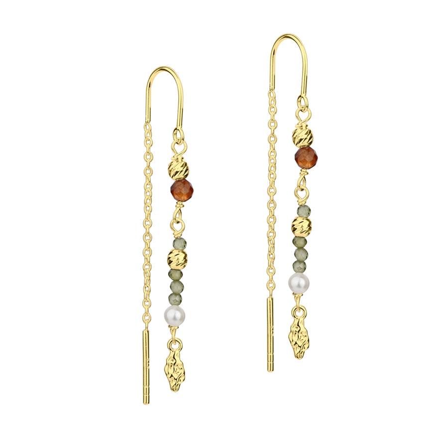 Aqua Dulce Olive Garden oorbellen verzilverd met gekleurde parels en gouden details, Model4931-1.