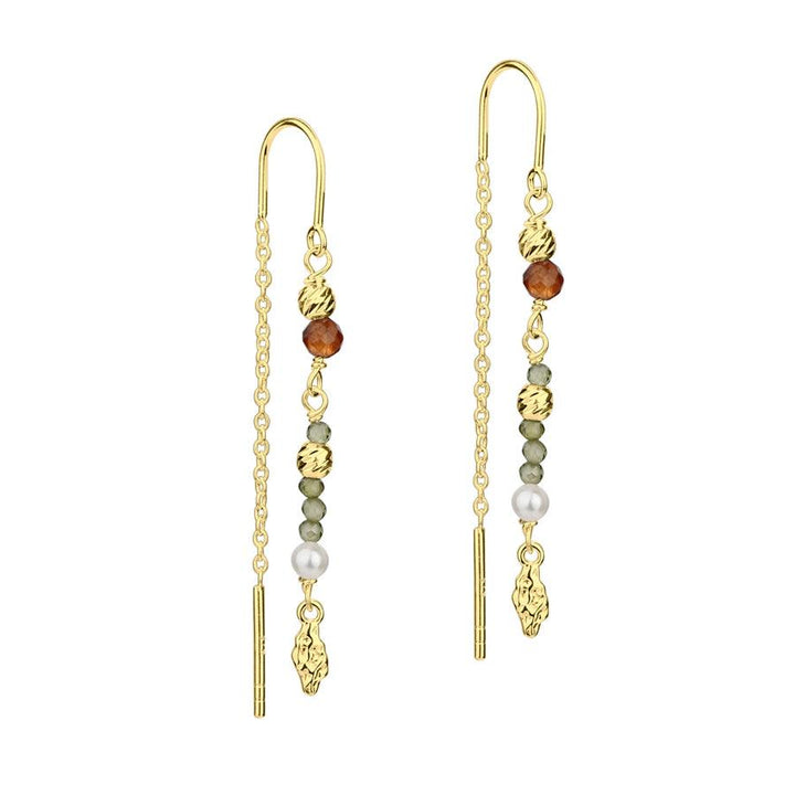 Aqua Dulce Olive Garden oorbellen verzilverd met gekleurde parels en gouden details, Model4931-1.