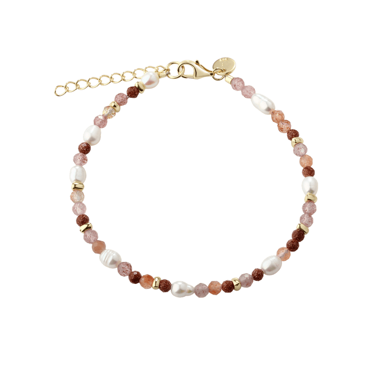 Aqua Dulce Peachy armband in verguld zilver met zoetwaterparels en roze stenen, model 6250-1.
