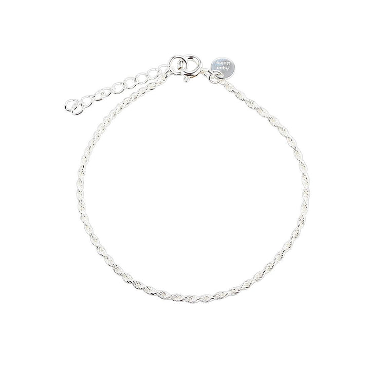 Aqua Dulce Rope Bracelet Silver toont een zilveren gevlochten armband met verstelbare ketting. Model6015-6015-1