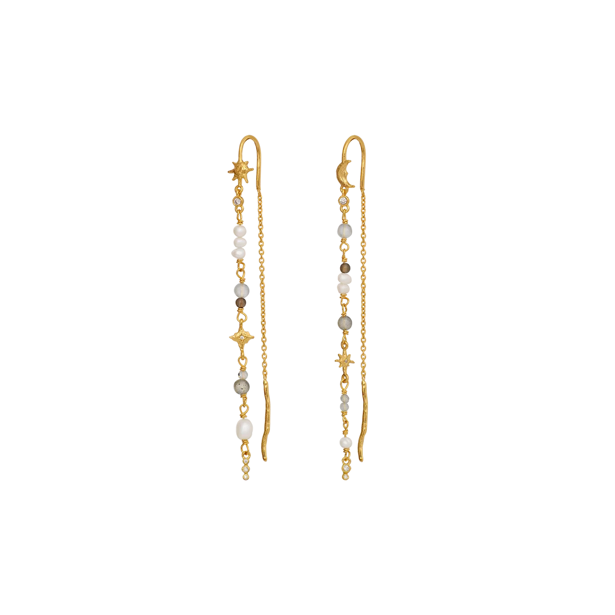 Maanesten Asya Vergulde Dangle Oorbellen met Parels en Stenen – 10206A