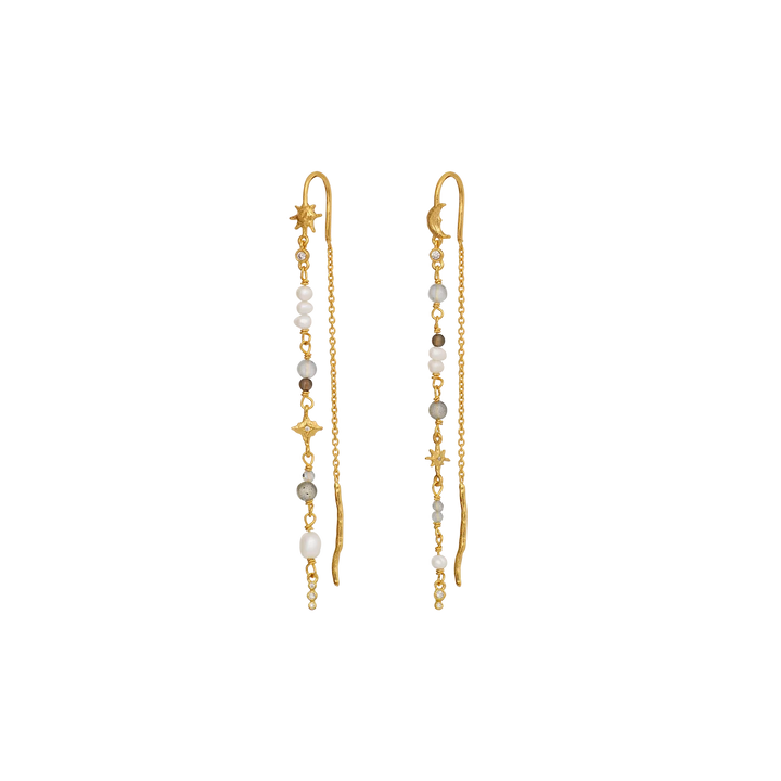 Maanesten Asya Vergulde Dangle Oorbellen met Parels en Stenen – 10206A