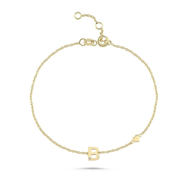 Nuran Letter Armband A-W – 14 karaat goud m. diamant – productafbeelding 2