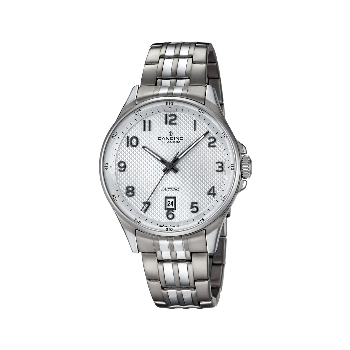Candino Herenhorloge Titanium met zilveren wijzerplaat en datumaanduiding, elegante ketting. ModelC46061-C46061-1