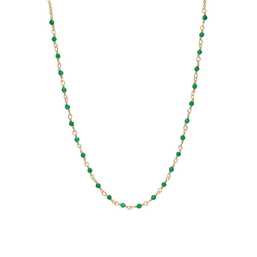 carre ketting met groene agaat in verguld zilver, fijne groene stenen aan ketting. Modelfc4456gr-1