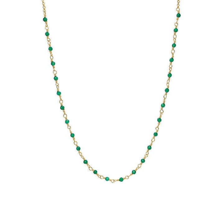 carre ketting met groene agaat in verguld zilver, fijne groene stenen aan ketting. Modelfc4456gr-1