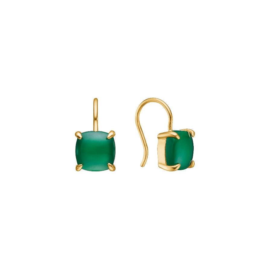 carre oorbellen met groene agaat, elegante gouden oorbellen met vierkante groene steen, Model FH4350GR-FH4350GR-1