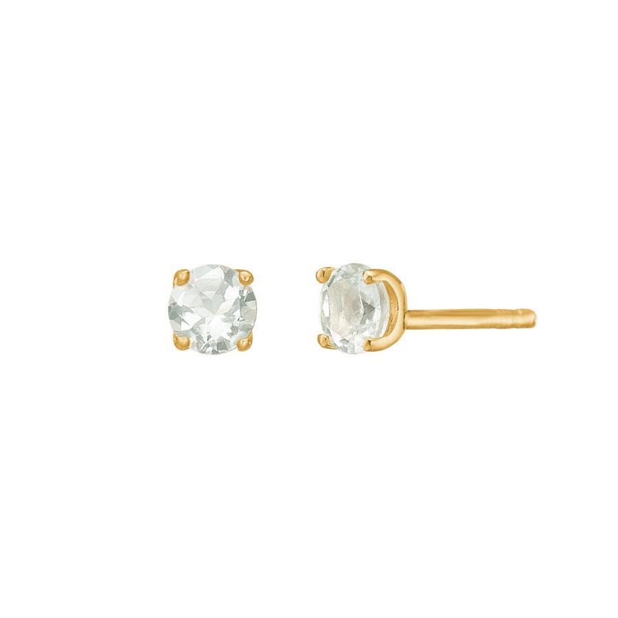 Carré studs met prasioliet weergegeven als kleine ronde studs in goud met lichtgroene steen. ModelFS4447PRS-1