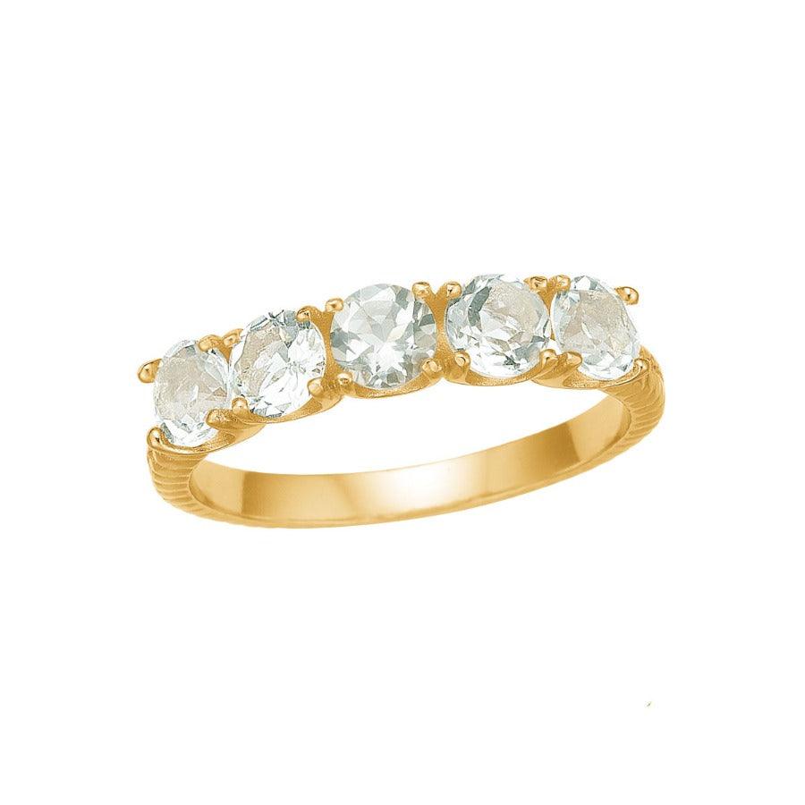 carre ring met prasioliet, elegante gouden ring met vijf heldere prasioliet stenen op rij, Model fr4450prs-001