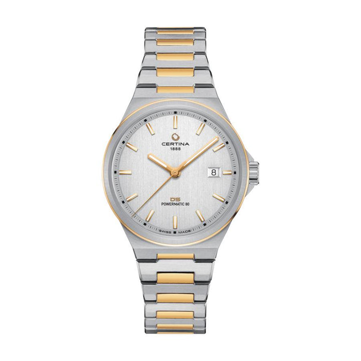 Certina DS-7 Powermatic 80 zilverkleurig horloge met PVD-coating en goudkleurige details, model C0434072203100
