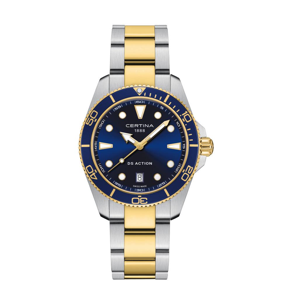CERTINA DS Action blauwe wijzerplaat pvd 40 mm quartz met blauwe wijzerplaat en tweekleurige staal-gouden ketting. ModelC0484102204100