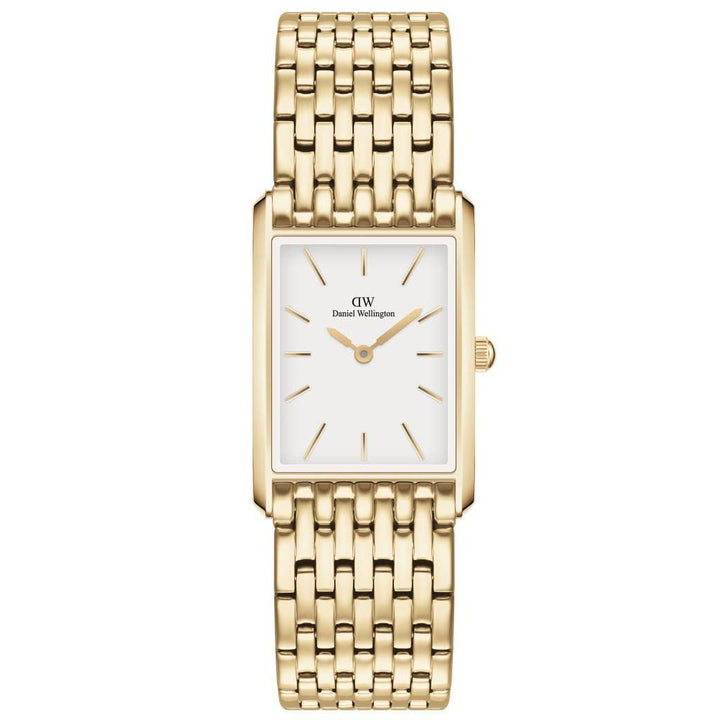 Daniel Wellington Bound 9 Link Gold Wit vierkant dameshorloge met witte wijzerplaat en gouden schakel. ModelADW00100705