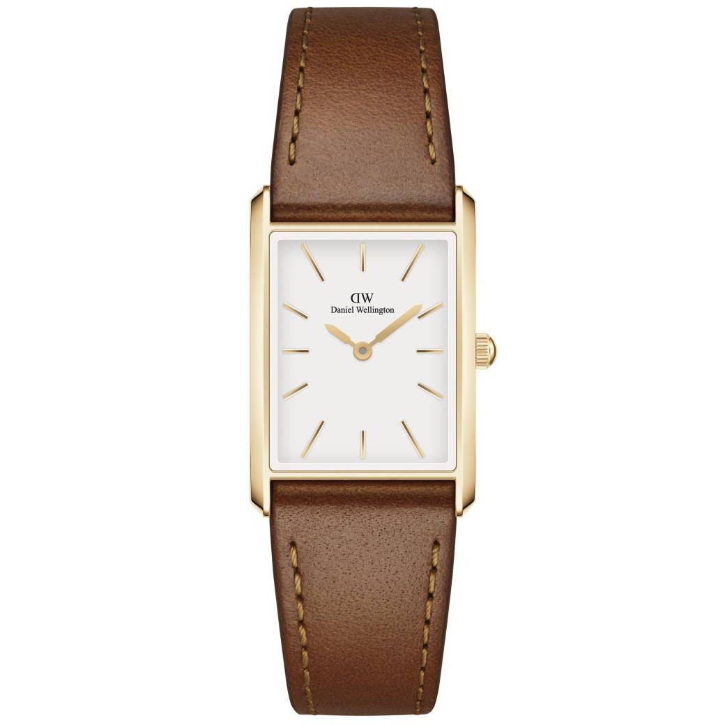 Daniel Wellington Bound Durham Square dameshorloge met bruine leren band en gouden kast, model ADW00100696