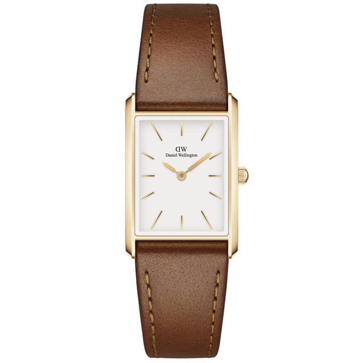 Daniel Wellington Bound Durham Square dameshorloge met bruine leren band en gouden kast, model ADW00100696