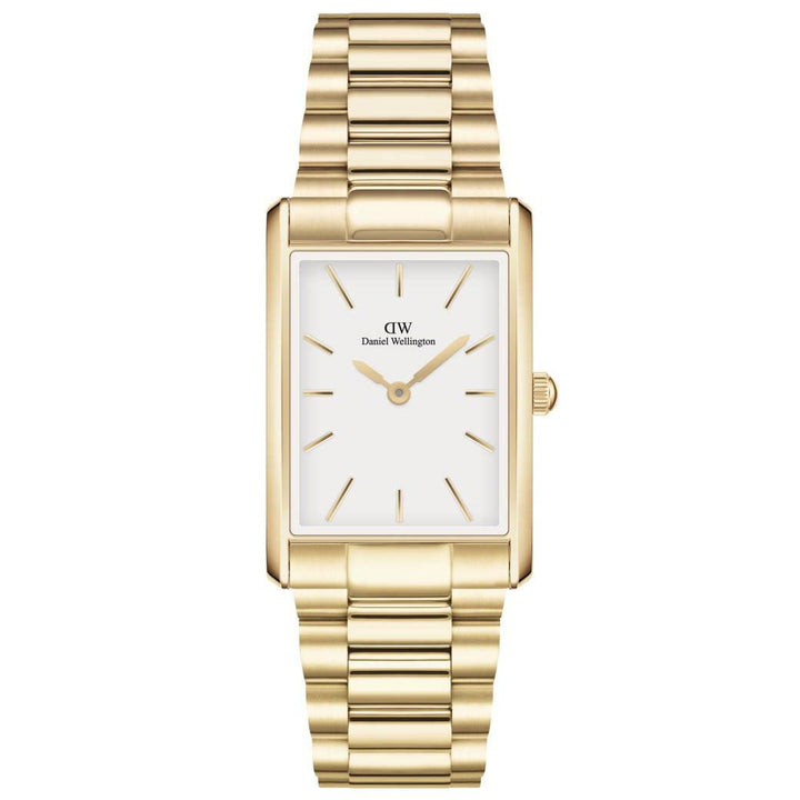 Daniel Wellington Bound Link Gold Wit vierkant dameshorloge met elegante gouden band en witte wijzerplaat. ModelADW00100703