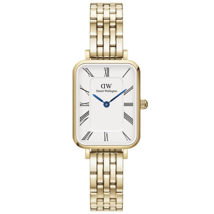 Daniel Wellington Quadro Roman vierkant dameshorloge met goudkleurige ketting en witte wijzerplaat, model ADW00100688