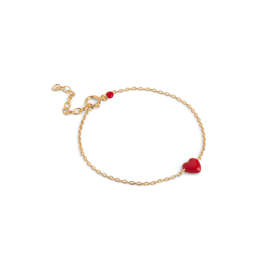 enamel amore armband rood in verguld zilver armband met rood hart emaille en kettingsluiting. Model b141g-rood-1