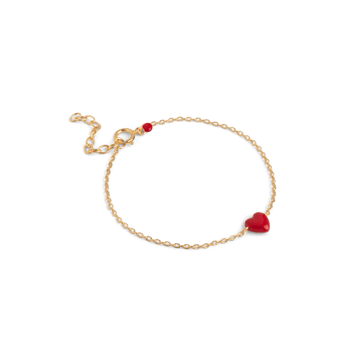 enamel amore armband rood in verguld zilver armband met rood hart emaille en kettingsluiting. Model b141g-rood-1