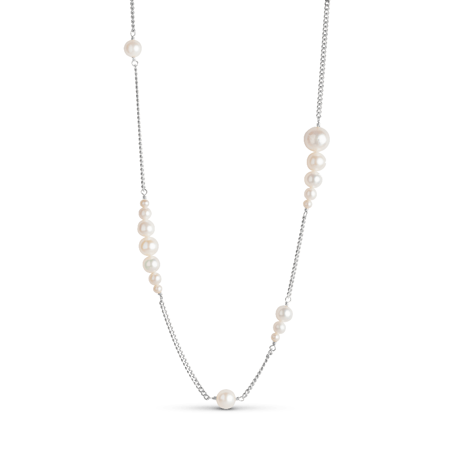 Enamel Carmen ketting n117s met witte parels aan zilveren ketting, elegant en eenvoudig model n117s.