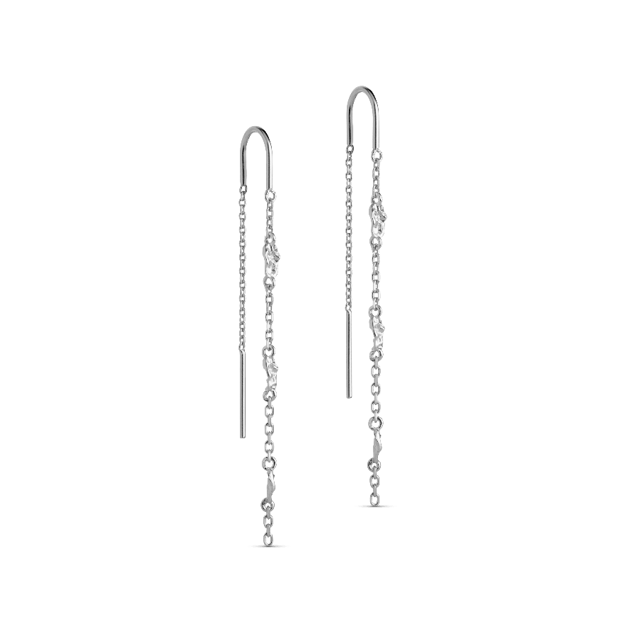 enamel kia oorbellen zilver, lange ketting oorbellen in glanzend zilver met organische details model E369SM-E369SM-1