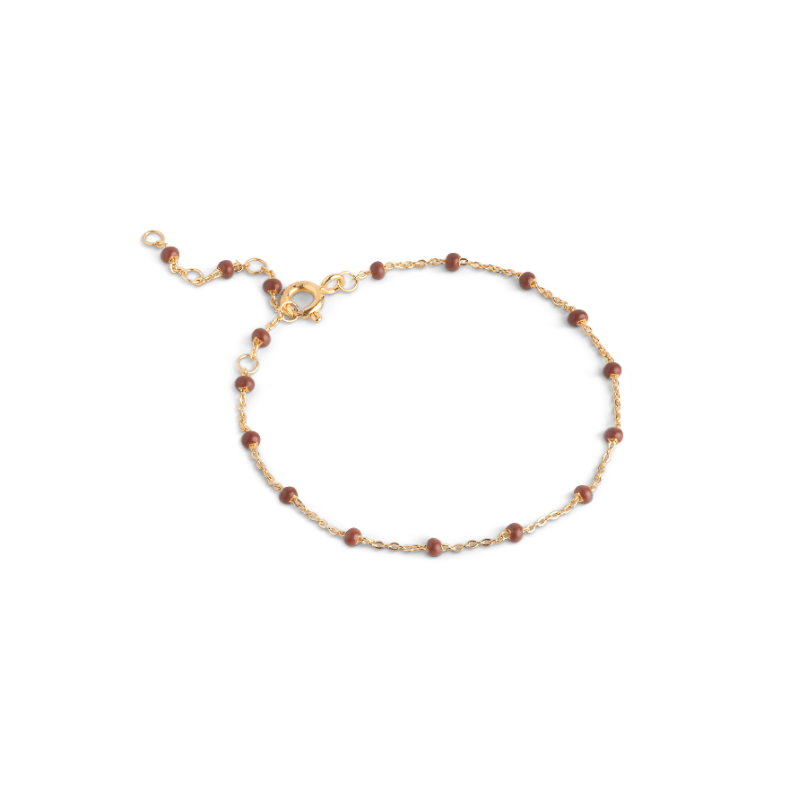 Enamel Lola armband koper met kleine koperkleurige parels aan een dun gouden kettinkje. Model b66g-koper-b66g-koper-1