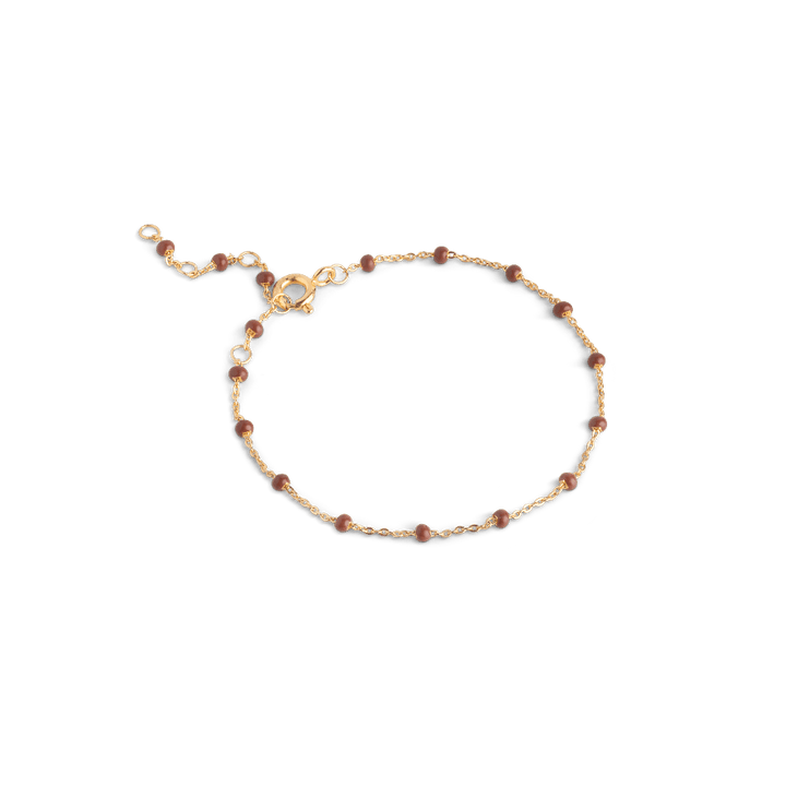 Enamel Lola armband koper met kleine koperkleurige parels aan een dun gouden kettinkje. Model b66g-koper-b66g-koper-1