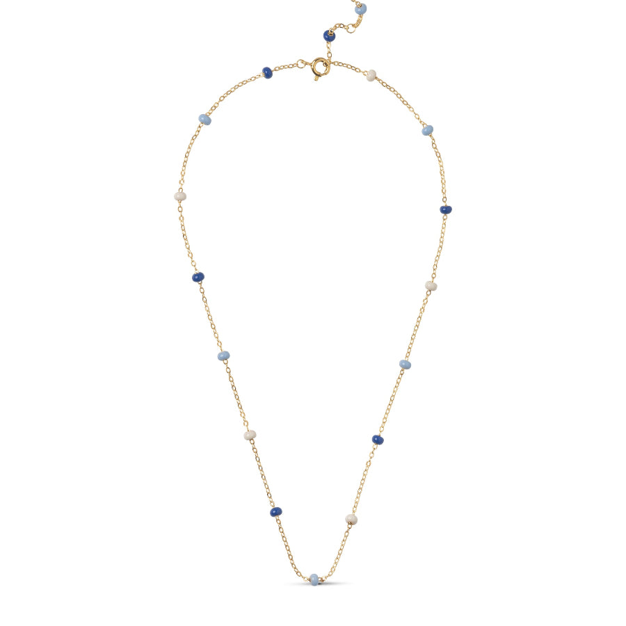enamel lola kogelketting marine in verguld zilver n137g-marine-1, ketting met blauwe en witte parels, model n137g-marine-1