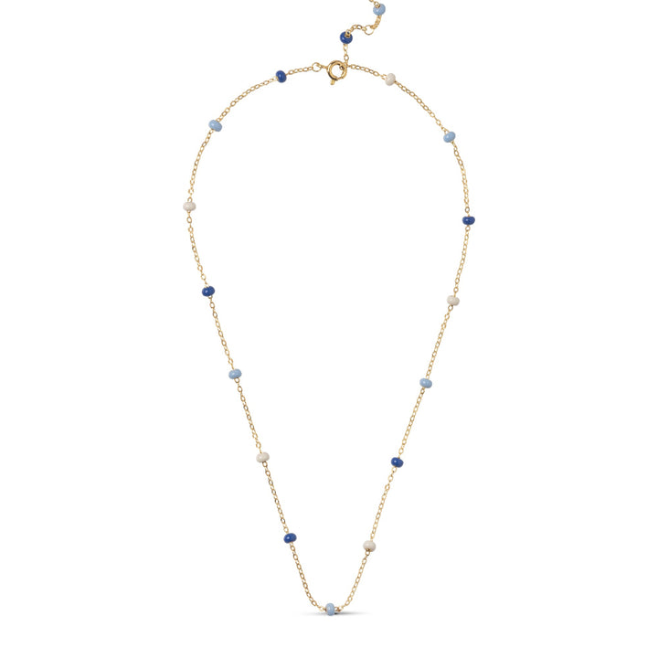 enamel lola kogelketting marine in verguld zilver n137g-marine-1, ketting met blauwe en witte parels, model n137g-marine-1