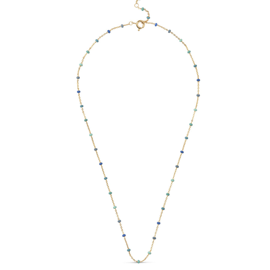 Enamel Lola ketting Atlantic in verguld zilver met kleine blauwe en groene parels, Model n55g-atlantic-1