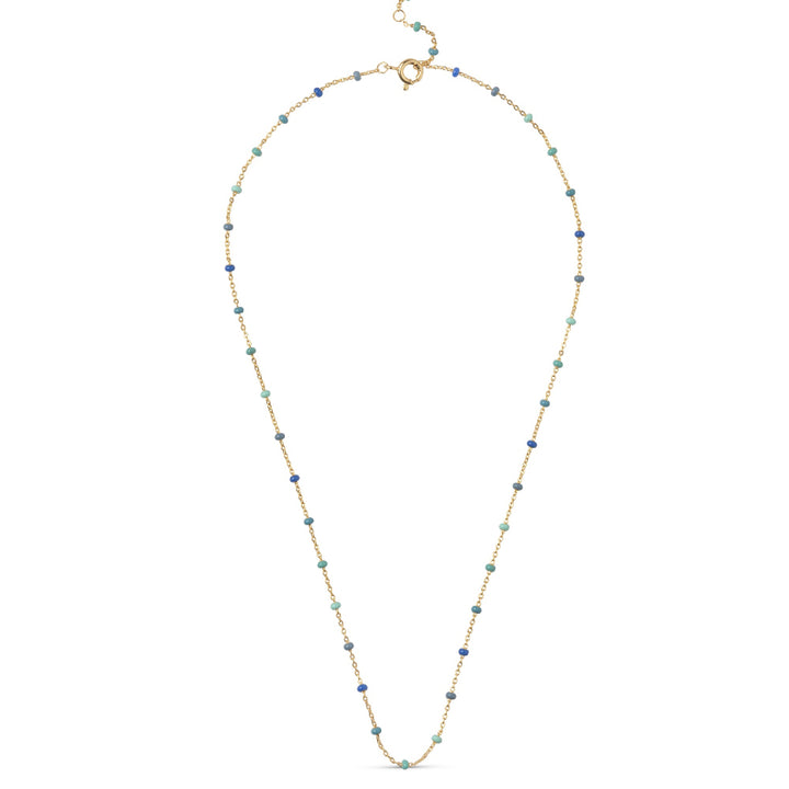 Enamel Lola ketting Atlantic in verguld zilver met kleine blauwe en groene parels, Model n55g-atlantic-1
