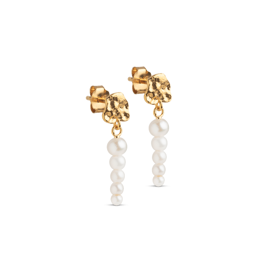 enamel Malaika pareloorbellen in verguld zilver met witte parels, elegant ontwerp, model E345GM