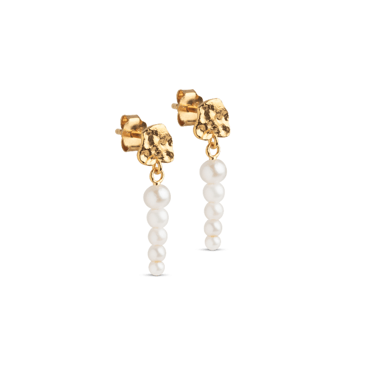 enamel Malaika pareloorbellen in verguld zilver met witte parels, elegant ontwerp, model E345GM