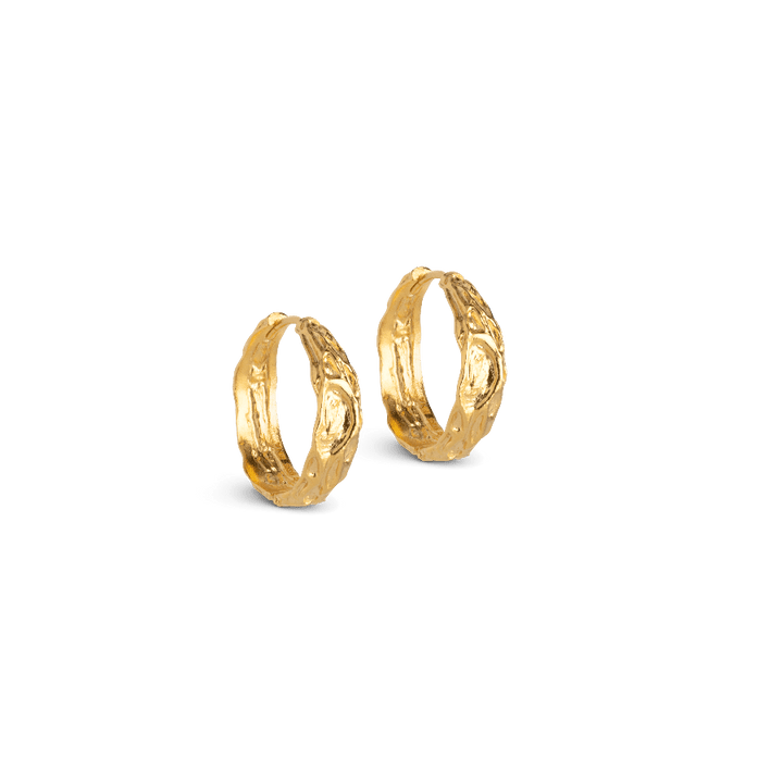 Enamel Nela Gold-plated Hoops 20 mm, ronde oorbellen in mat verguld metaal met organische structuur. ModelE370GM-E370GM-1