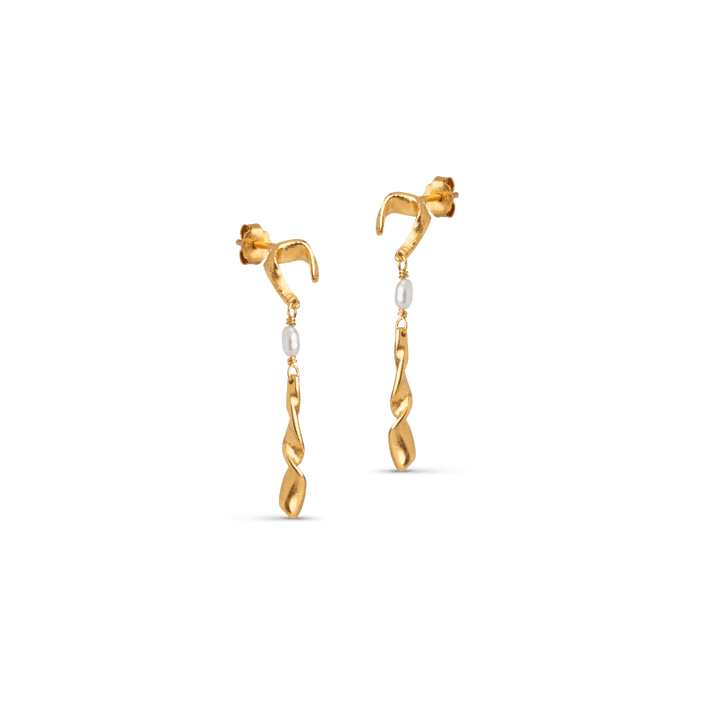 enamel sienna parels oorknopjes, elegante gouden twist design oorbellen met witte parels, model e357gm-e357gm-1