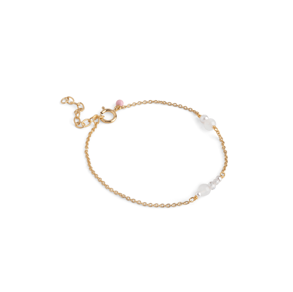 Enamel White and Pearls Forgyldt Armbånd - Armbånd - B136G-White